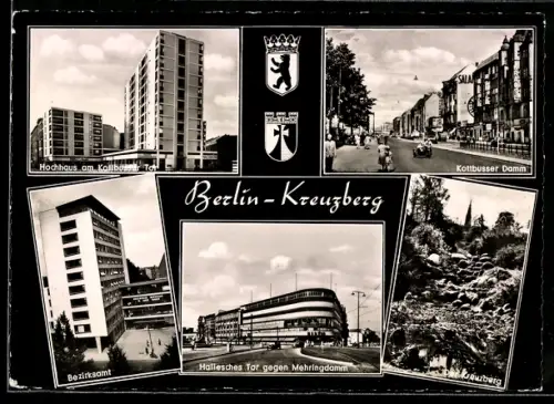 AK Berlin-Kreuzberg, Hochhaus am Kottbusser Tor, Kottbusser Damm, Hallesches Tor, Bezirksamt, Kreuzberg