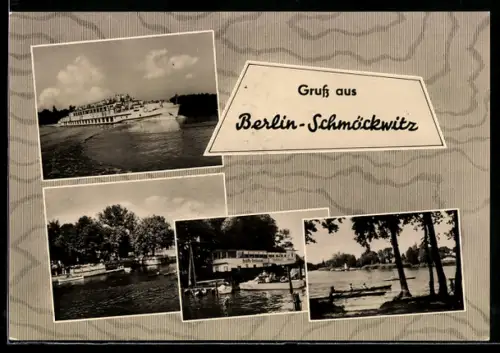 AK Berlin-Schmöckwitz, Dampfer, Uferpromenade, Badestelle