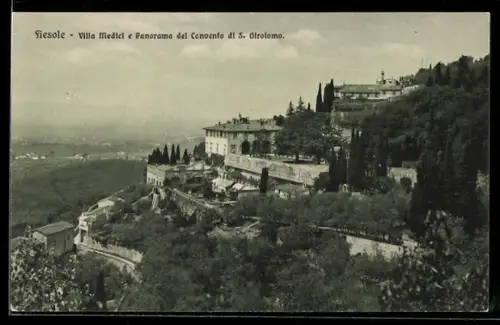 AK Fiesole, Villa Medici e panorama del Convento di S. Girolamo