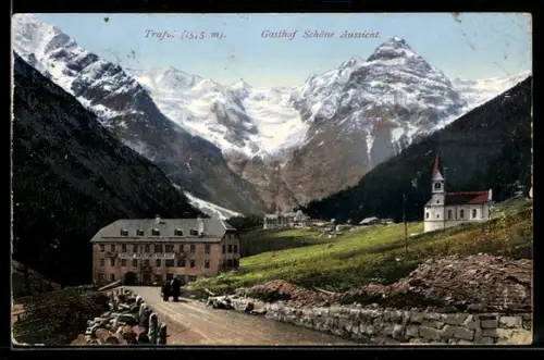 AK Trafoi, Gasthof Schöne Aussicht, Kirche