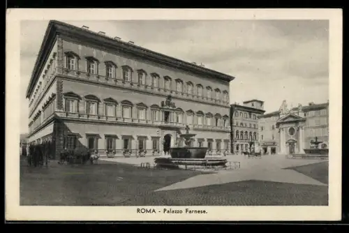 AK Roma, Palazzo Farnese, Pferdekutsche