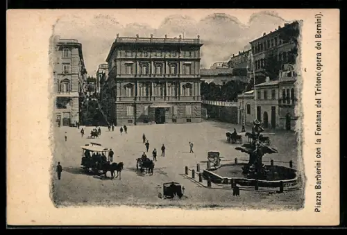 AK Roma, Piazza Barberini con la Fontana del Tritone, opera del Bernini