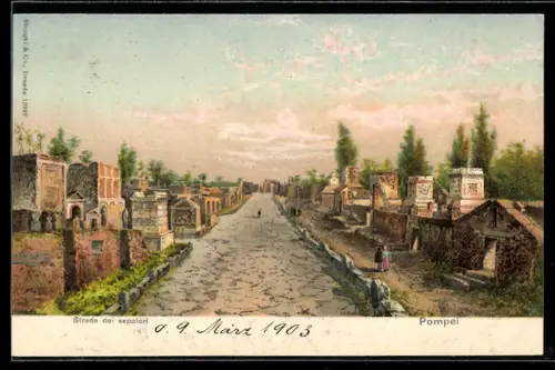 Künstler-AK Pompei, Strada dei Sepolcri