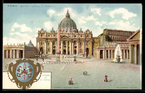 Künstler-AK Città del Vaticano, Basilica e Piazza S. Pietro