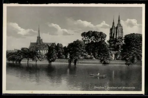 AK Breslau, Blick auf die Dominsel mit Kreuzkirche