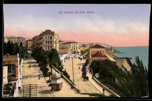 AK San Remo, Hotel de l`Euope und Küstenstrasse