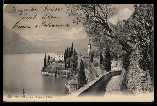 AK Varenna, Lago di Como, Strasse an der Küste mit Blick auf den See