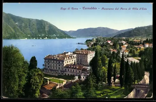 AK Cernobbio, Lago di Como, Panorama dal Parco di Villa d`Este