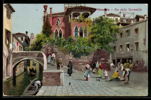 Künstler-AK Venezia, Rio delle Torreselle, Gondel