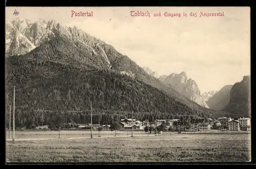 AK Toblach, Ortsansicht mit Blick auf den Eingang in das Ampezzotal