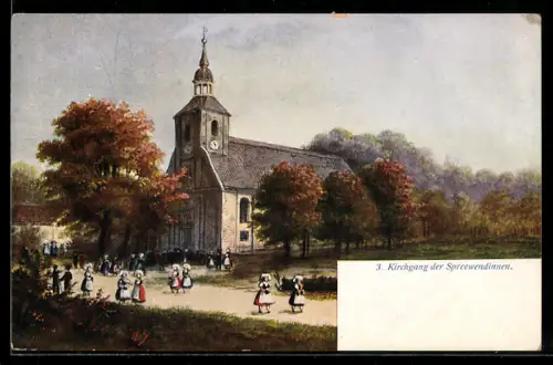 AK Burg /Spreewald, Kirchgang der Spreewendinnen