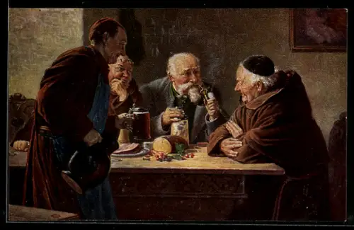 Ölgemälde-Imitations-AK Degi Nr. 1135: Herrengesellschaft und Klosterbrüder