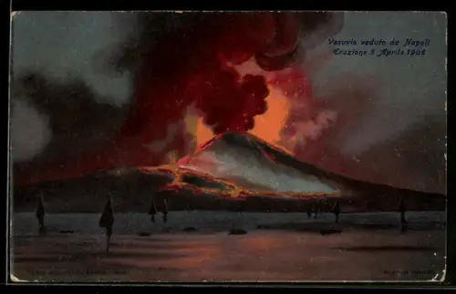AK Napoli, Vesuvio veduto, Eruzione del 5.4.1906
