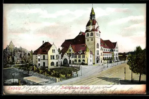 AK Leipzig, Zoologischer Garten mit Hauptgebäude und Kongresshalle
