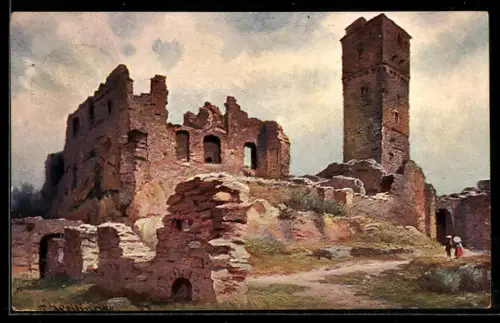 Künstler-AK Königstein, Burgruine Königstein