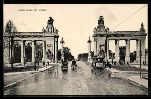 AK Charlottenburg, Blick auf die Charlottenburger Brücke mit Strassenbahn