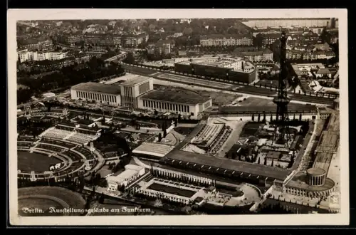 AK Berlin-Charlottenburg, Ausstellungsgelände am Funkturm, Fliegeraufnahme