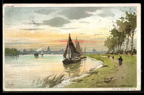 Künstler-AK Carlo: l'écsaut prés de Termonde