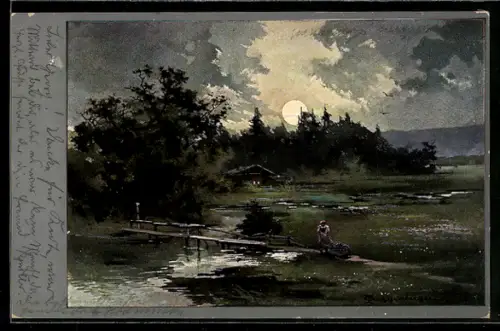 Künstler-AK Theodor Guggenberger: Ländliche Flusslandschaft