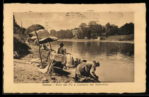 AK Torino, Rive del Po e Castello del Valentino, lavandaie
