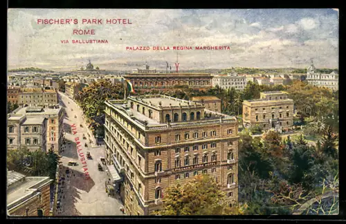 AK Roma, Fischer`s Park Hotel, Via Sallustiana, Palazzo della Regina Margherita aus der Vogelschau