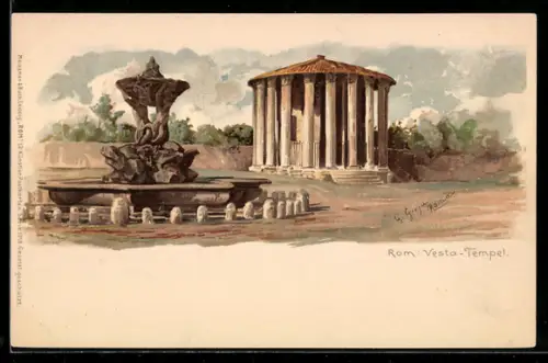 Künstler-AK sign. G. Gioja: Roma, Tempio di Vesta, Ausgrabungstätte