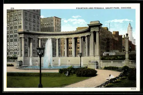 AK Chicago, IL, Grant Park, Fountain and Pergola