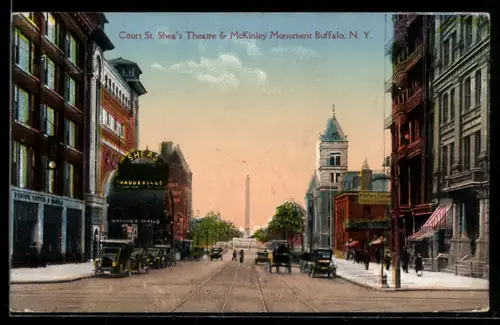 AK Buffalo, NY, Court St. Shea`s Theatre & McKinley Monument
