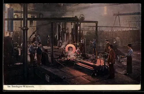 AK Fabrikarbeiter bei der Arbeit im Bandagen-Walzwerk