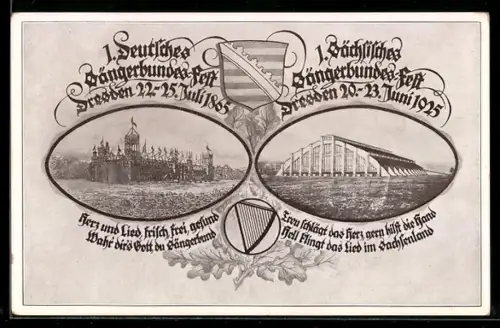 AK Dresden, 1. Sächsisches Sängerbundesfest 1925 und 1. Deutsches Sängerbundesfest 1865