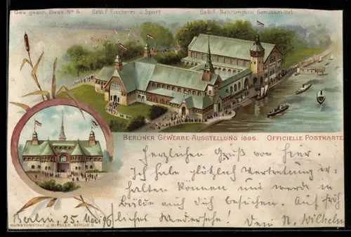 Lithographie Berlin, Gewerbe-Ausstellung 1896, Gebäude für Nahrung u. Genussmittel