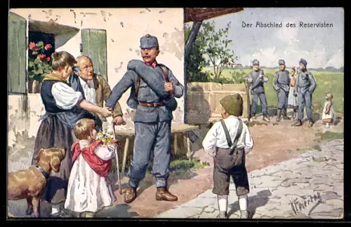 Künstler-AK Karl Feiertag: Rotes Kreuz Nr. 171, Der Abschied des Reservisten