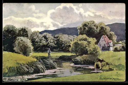 Künstler-AK August Splitgerber: Landschaftsbild mit Angler