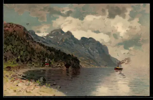 Künstler-AK Meissner & Buch (M&B) Nr. 1182: Zu Wasser und zu Lande, Uferlandschaft