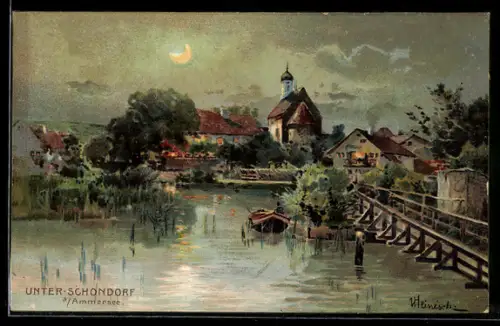 Künstler-AK Karl Heinisch: Unter-Schondorf, Panorama