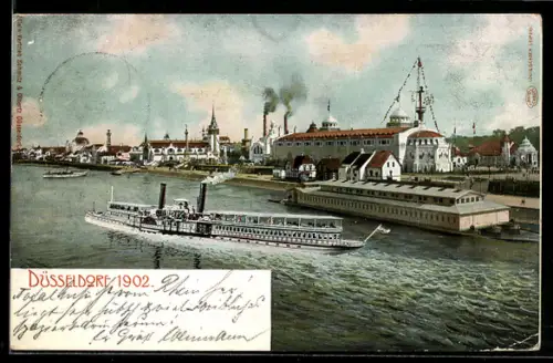 AK Düsseldorf, Industrie- & Gewerbe-Ausstellung 1902, Rheinpartie m. Dampfer