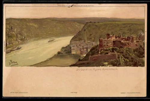 Künstler-AK C.Biese: St. Goar, Ruine Rheinfels