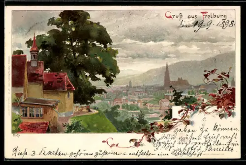 Künstler-AK Heinrich Kley: Freiburg, Gasthaus auf einem Berg über dem Ort