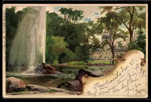 Künstler-AK Heinrich Kley: Karlsruhe, Springbrunnen im Schlossgarten