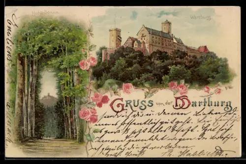 Lithographie Ansicht der Wartburg, Hohe Sonne