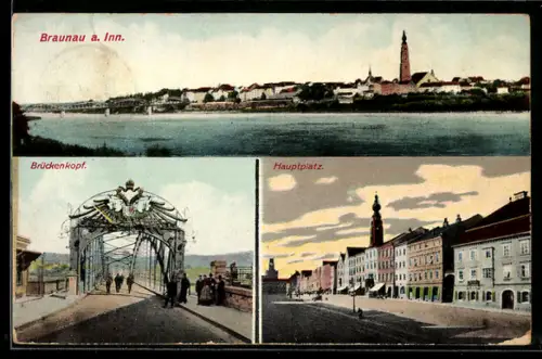 AK Braunau am Inn, Brückenkopf, Hauptplatz, Totalansicht