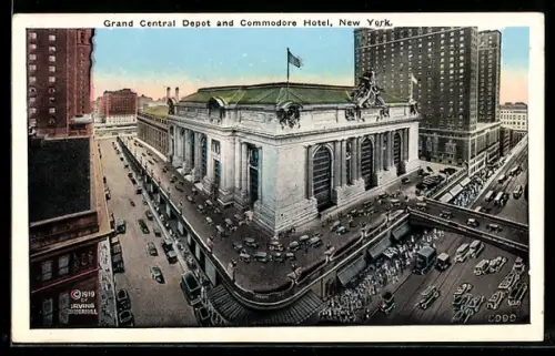 AK New York, NY, Grand Central Depot and Commodore Hotel, Bahnhof mit Hotel