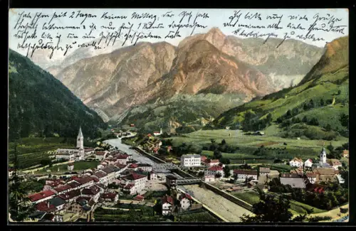 AK Pontebba, Ortsansicht mit Kirche und Umgebung, Reichsgrenze Pontebba-Pontafel