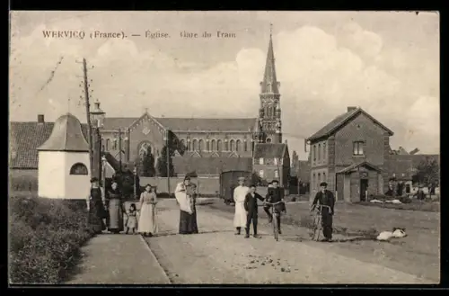 AK Wervicq, Eglise, Gare du Tram
