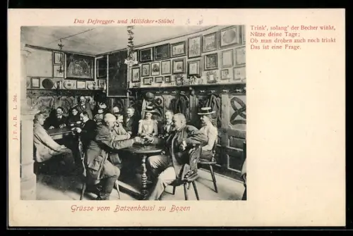 AK Bozen, Gasthaus Batzenhäusl, Defregger- u. Millöcker-Stübel, Innenansicht