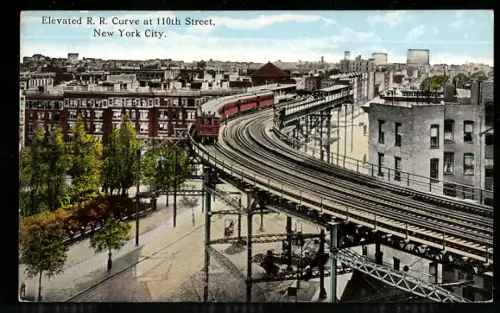 AK New York, NY, Elevated R. R. Curve at 110th Street