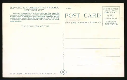 AK New York, NY, Elevated R. R. Curve at 110th Street