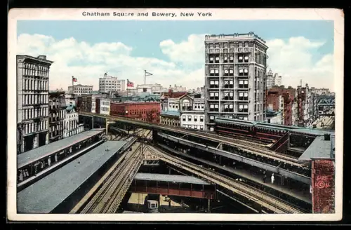 AK New York, NY, Chatham Square and Bowery, U-Bahn-Station, Hochbahn