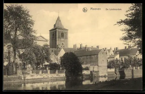 AK Menin, Cote de la Lys, Partie an der Lys neben der Kirche