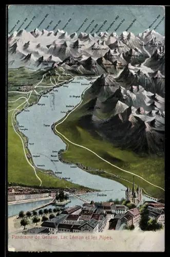 AK Genève, Panorama, Lac Léman et les Alpes